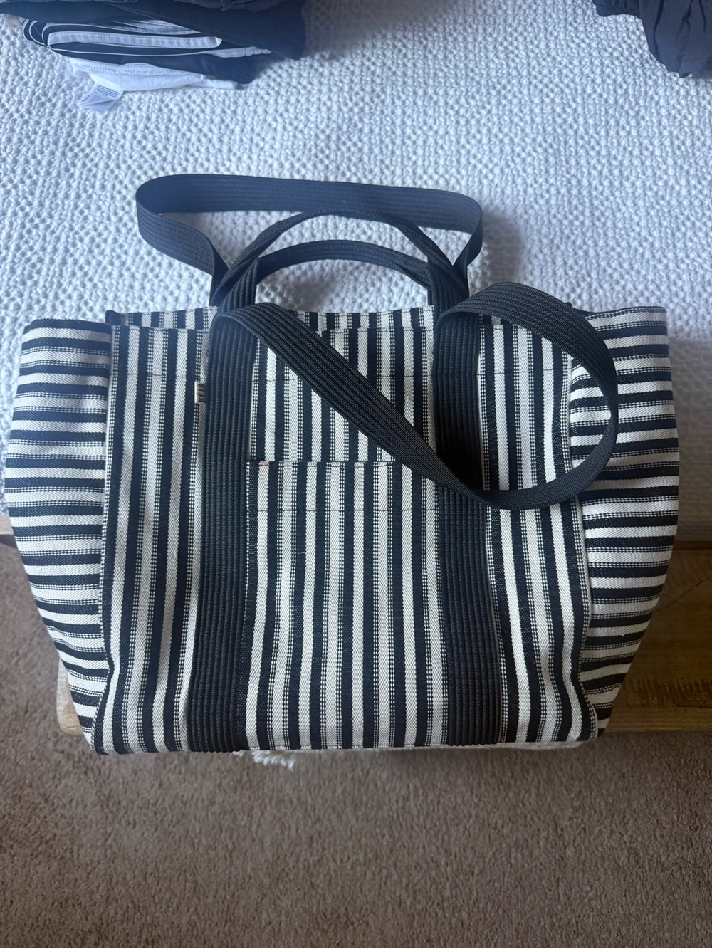 Beis Striped Canvas Tote Bag in Black and White